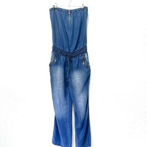 Strapless straight leg  Blue Denim Jumpsuit‎ 6/medium